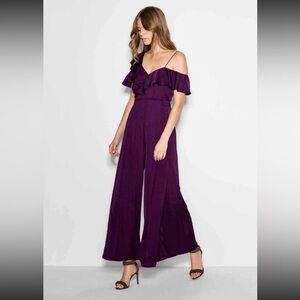 NEW Sheike Matrix Jumpsuit Plum Sz 6 Wide Leg Slit Ruffle Chic Silky Cocktail